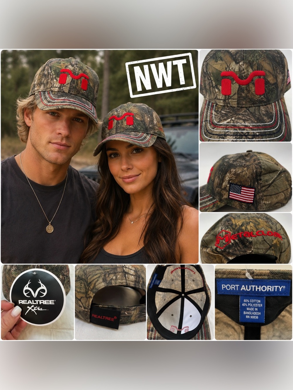 NWT MatalCloak Realtree Xtra Camo Adjustable Hat American Flag Port Authority